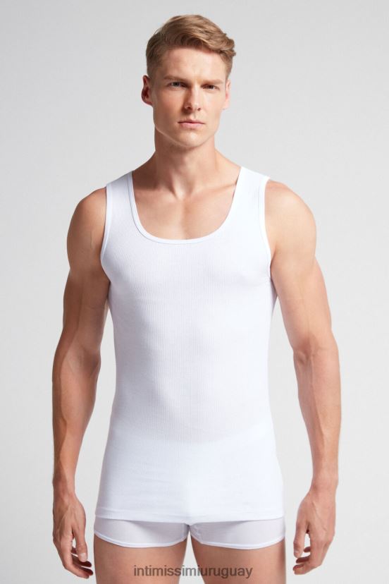 camiseta sin mangas de canalé de algodón supima Intimissimi hombres 001-blanco V806B8244 vestir