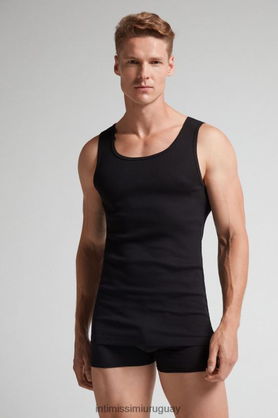 camiseta sin mangas de canalé de algodón supima Intimissimi hombres 019-negro V806B8243 vestir