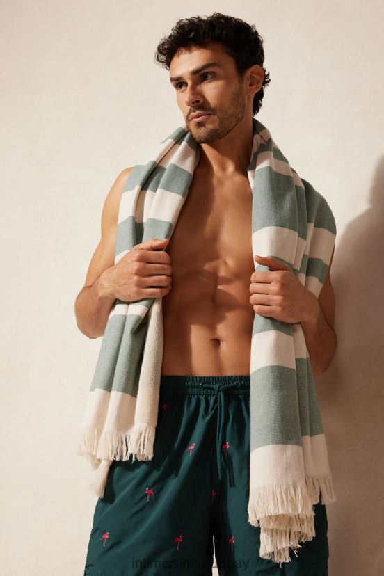 toalla de playa jacquard Intimissimi hombres 284j-verde oscuro/beige cordón V806B8413 accesorio
