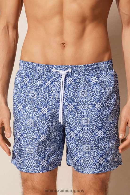 shorts de baño azules con estampado de mayólica Intimissimi hombres 263j-impresión mayólica blanco azul V806B8423 vestir