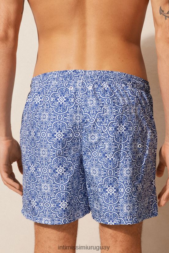 shorts de baño azules con estampado de mayólica Intimissimi hombres 263j-impresión mayólica blanco azul V806B8423 vestir