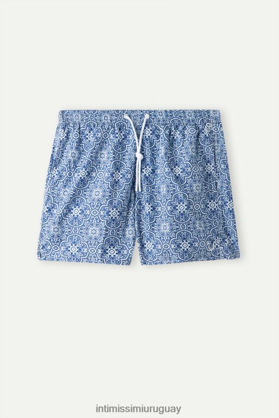 shorts de baño azules con estampado de mayólica Intimissimi hombres 263j-impresión mayólica blanco azul V806B8423 vestir