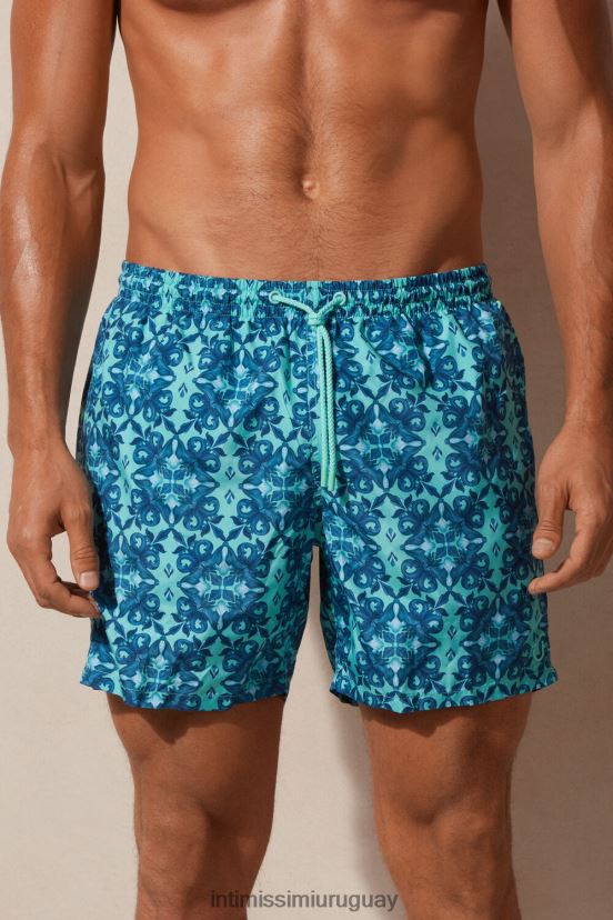 shorts de baño azules con estampado marroquí Intimissimi hombres 261j-estampado marroquí verde agua V806B8425 vestir