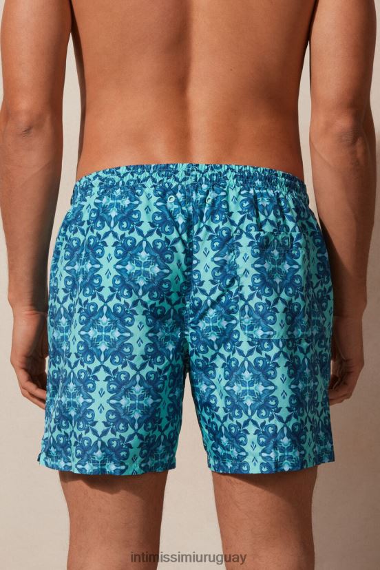 shorts de baño azules con estampado marroquí Intimissimi hombres 261j-estampado marroquí verde agua V806B8425 vestir