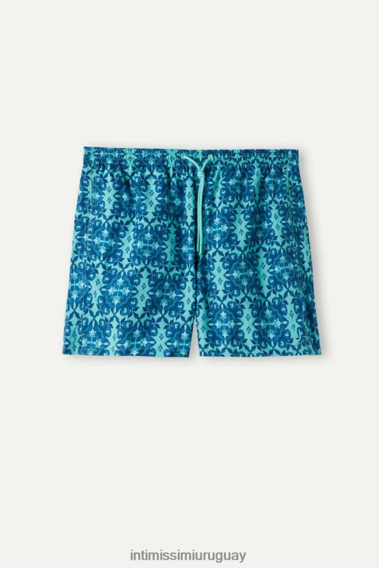 shorts de baño azules con estampado marroquí Intimissimi hombres 261j-estampado marroquí verde agua V806B8425 vestir