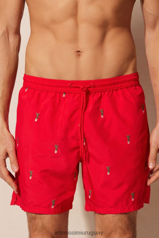 shorts de baño con bordado de cactus Intimissimi hombres 258j-cactus bordado rojo V806B8428 vestir