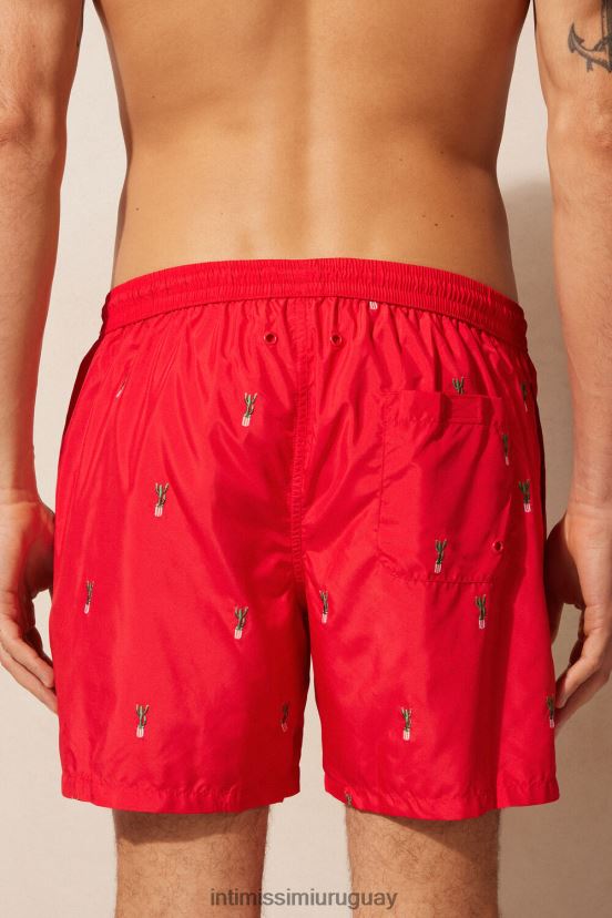 shorts de baño con bordado de cactus Intimissimi hombres 258j-cactus bordado rojo V806B8428 vestir