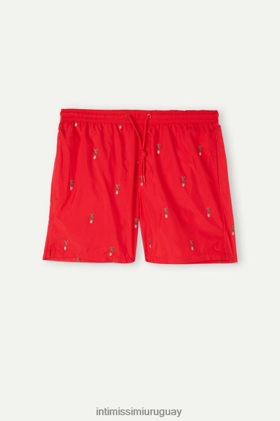 shorts de baño con bordado de cactus Intimissimi hombres 258j-cactus bordado rojo V806B8428 vestir