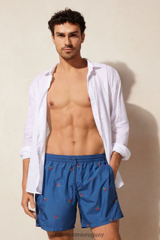 shorts de baño con bordado de cerezas Intimissimi hombres 257j-bordado de cerezas azul pacífico V806B8406 vestir