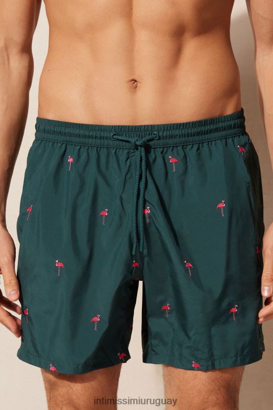 shorts de baño con bordado de flamencos Intimissimi hombres 254j-bordado flamenco verde oscuro V806B8432 vestir