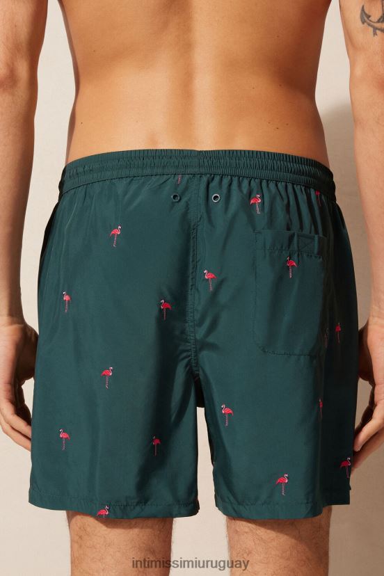 shorts de baño con bordado de flamencos Intimissimi hombres 254j-bordado flamenco verde oscuro V806B8432 vestir