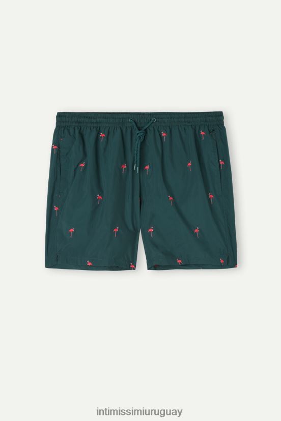 shorts de baño con bordado de flamencos Intimissimi hombres 254j-bordado flamenco verde oscuro V806B8432 vestir