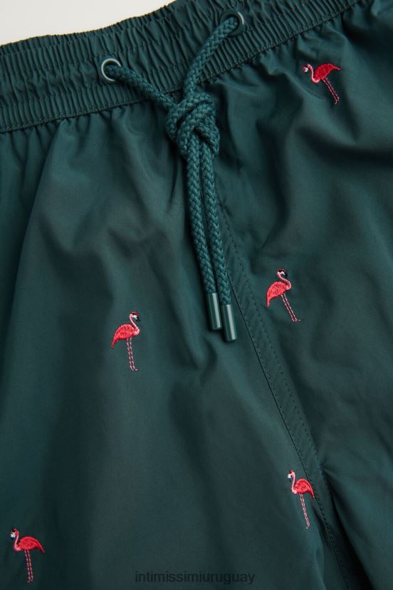 shorts de baño con bordado de flamencos Intimissimi hombres 254j-bordado flamenco verde oscuro V806B8432 vestir