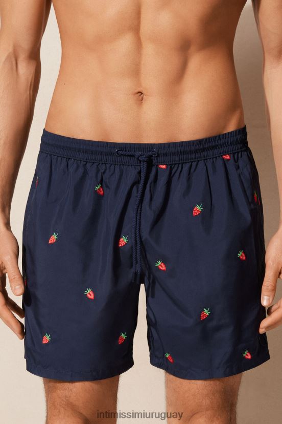 shorts de baño con bordado de fresas Intimissimi hombres 252j-bordado de fresa azul profundo V806B8430 vestir