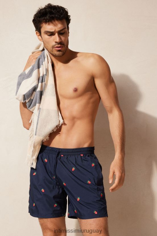 shorts de baño con bordado de fresas Intimissimi hombres 252j-bordado de fresa azul profundo V806B8430 vestir
