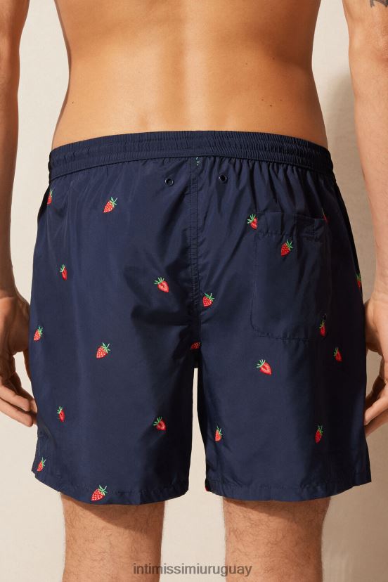 shorts de baño con bordado de fresas Intimissimi hombres 252j-bordado de fresa azul profundo V806B8430 vestir