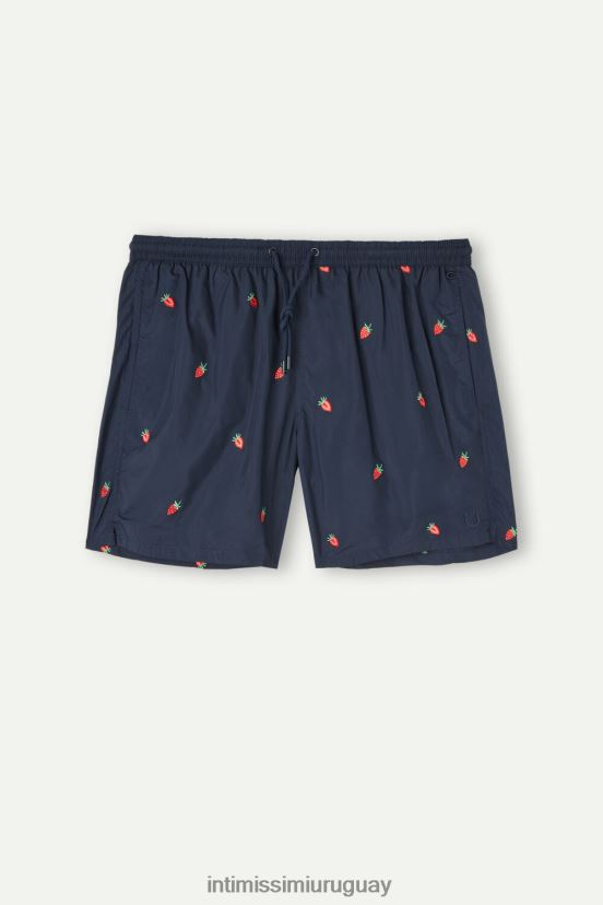 shorts de baño con bordado de fresas Intimissimi hombres 252j-bordado de fresa azul profundo V806B8430 vestir