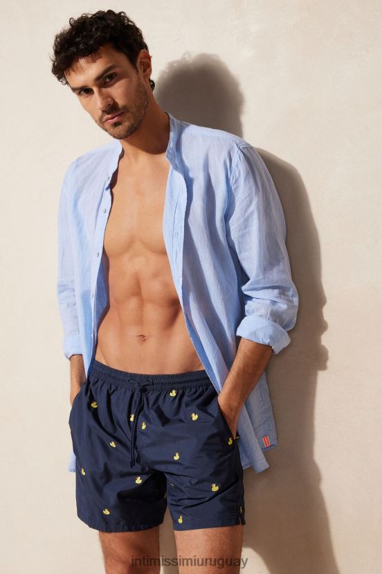 shorts de baño con bordado de pato Intimissimi hombres 251j-patito de goma bordado azul profundo V806B8409 vestir