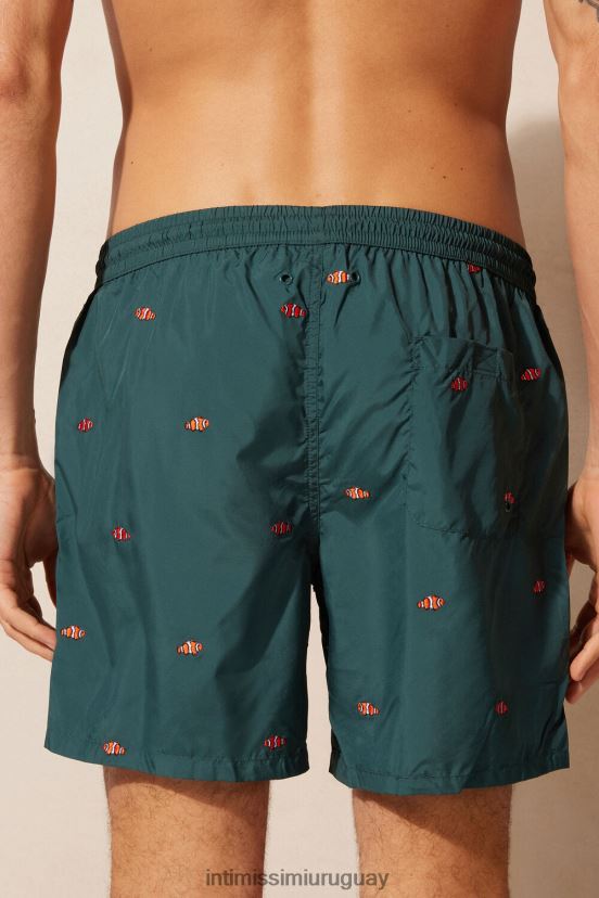 shorts de baño con bordado de pez payaso Intimissimi hombres 250j-pez payaso bordado verde oscuro V806B8433 vestir