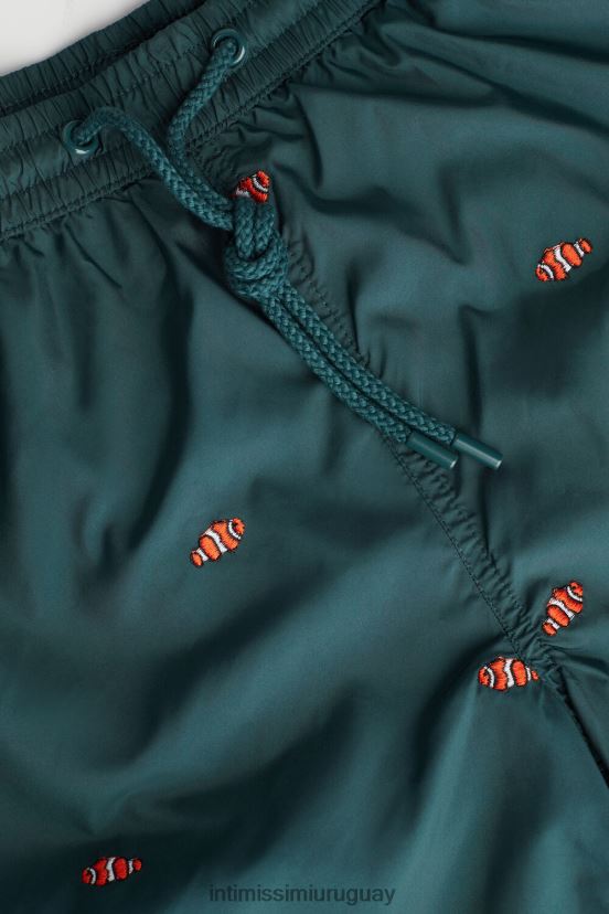 shorts de baño con bordado de pez payaso Intimissimi hombres 250j-pez payaso bordado verde oscuro V806B8433 vestir