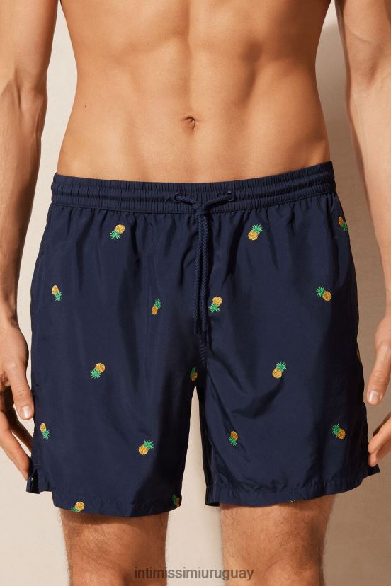 shorts de baño con bordado de piña Intimissimi hombres 192j-piña-estampado azul profundo V806B8408 vestir