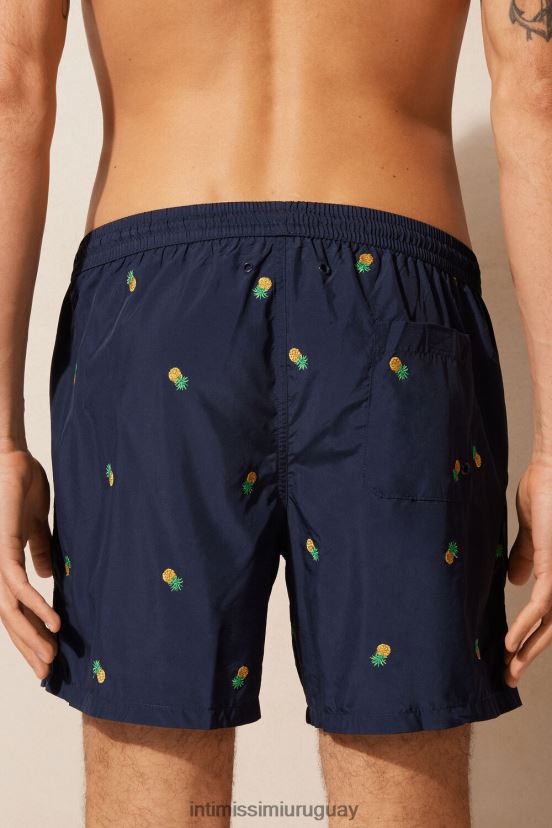 shorts de baño con bordado de piña Intimissimi hombres 192j-piña-estampado azul profundo V806B8408 vestir