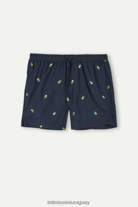 shorts de baño con bordado de piña Intimissimi hombres 192j-piña-estampado azul profundo V806B8408 vestir