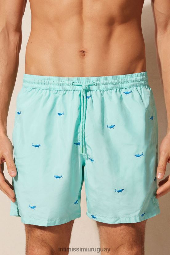 shorts de baño con bordado de tiburones Intimissimi hombres 256j-bordado tiburón verde agua V806B8411 vestir