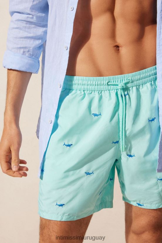 shorts de baño con bordado de tiburones Intimissimi hombres 256j-bordado tiburón verde agua V806B8411 vestir