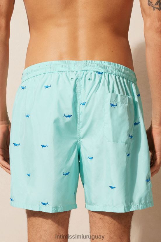 shorts de baño con bordado de tiburones Intimissimi hombres 256j-bordado tiburón verde agua V806B8411 vestir