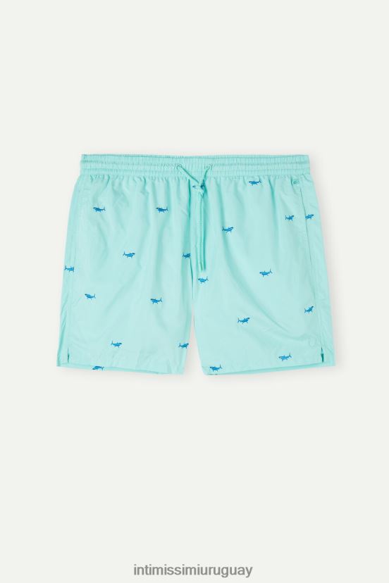 shorts de baño con bordado de tiburones Intimissimi hombres 256j-bordado tiburón verde agua V806B8411 vestir