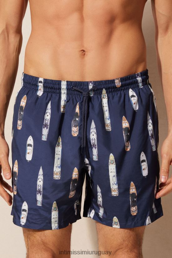 shorts de baño con estampado de barcos Intimissimi hombres 272j-estampado de barco azul profundo V806B8415 vestir
