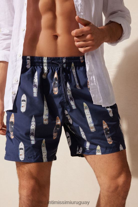 shorts de baño con estampado de barcos Intimissimi hombres 272j-estampado de barco azul profundo V806B8415 vestir