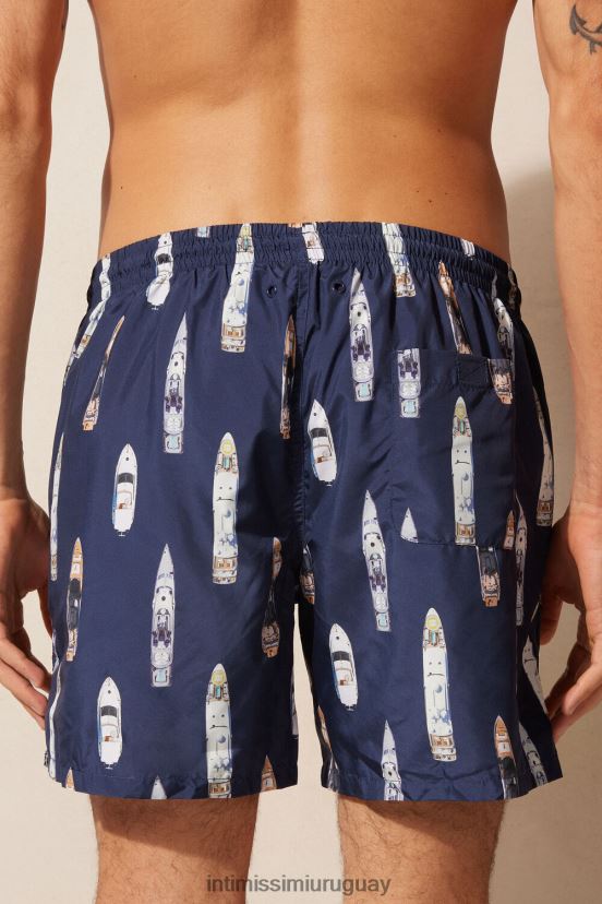 shorts de baño con estampado de barcos Intimissimi hombres 272j-estampado de barco azul profundo V806B8415 vestir