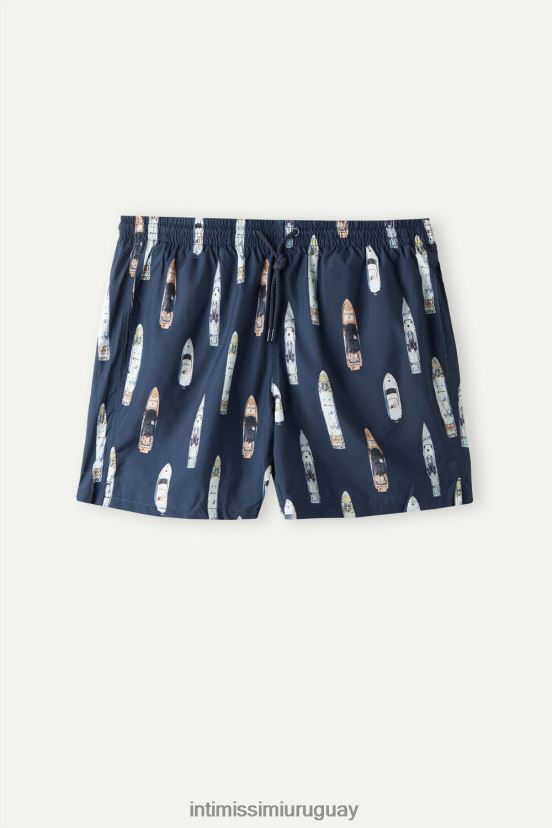 shorts de baño con estampado de barcos Intimissimi hombres 272j-estampado de barco azul profundo V806B8415 vestir