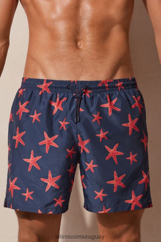 shorts de baño con estampado de estrellas de mar Intimissimi hombres 275j-estampado de estrellas de mar azul profundo V806B8404 vestir