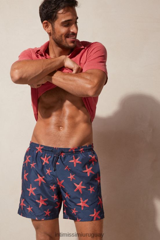 shorts de baño con estampado de estrellas de mar Intimissimi hombres 275j-estampado de estrellas de mar azul profundo V806B8404 vestir