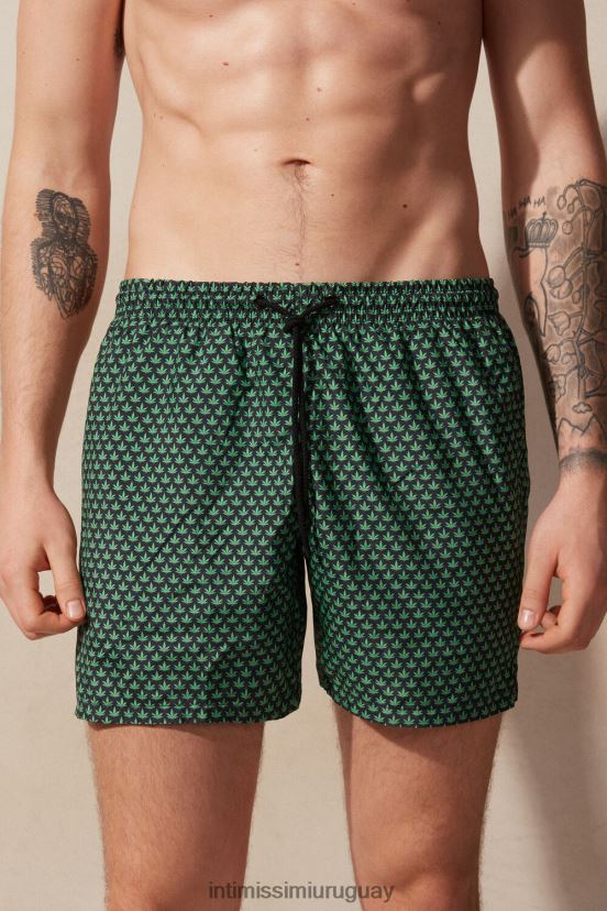 shorts de baño con estampado de microhojas Intimissimi hombres 270j-micromarihuana-print negro V806B8416 vestir
