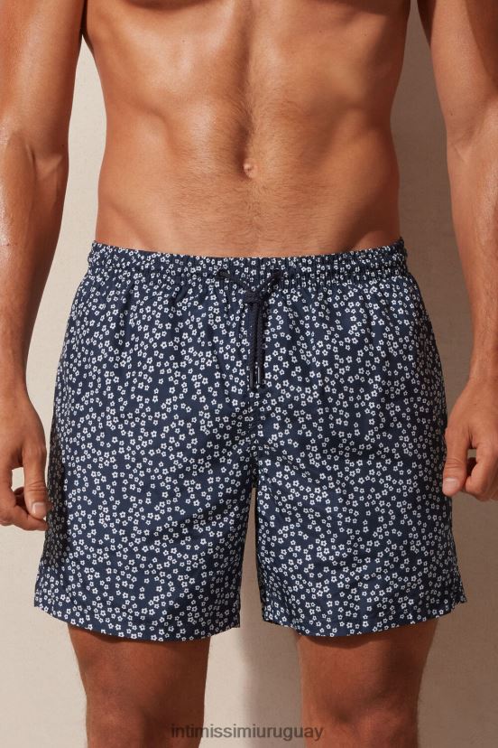 shorts de baño con estampado microfloral Intimissimi hombres 271j-micro estampado floral azul profundo V806B8441 vestir