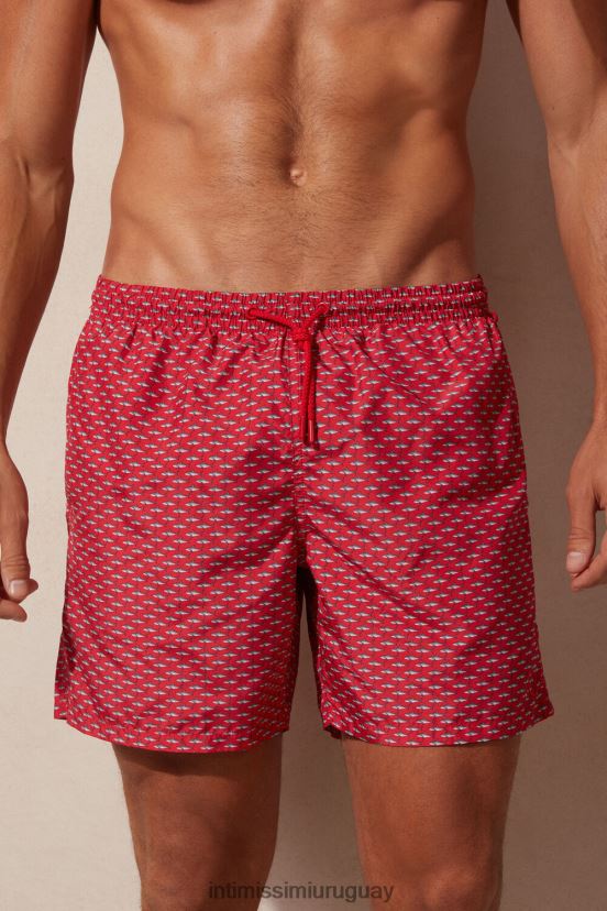 shorts de baño con microestampado de tiburones Intimissimi hombres 268j-micro estampado de tiburones rojo V806B8431 vestir