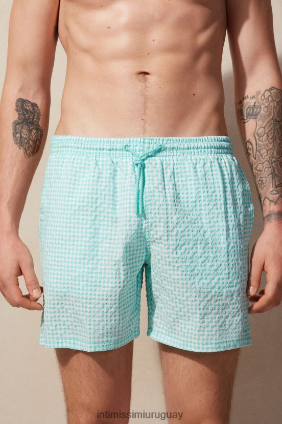 shorts de baño de sirsaca a cuadros vichy Intimissimi hombres 938i-blanco/verde agua claro V806B8418 vestir