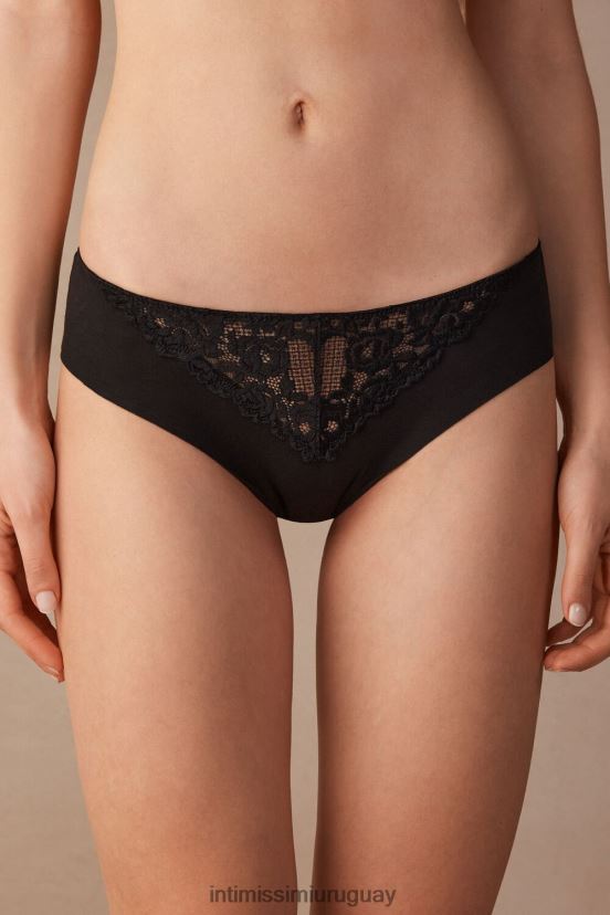 braguitas de algodón sin costuras con bonitas flores Intimissimi mujer 019-negro V806B81045 ropa interior