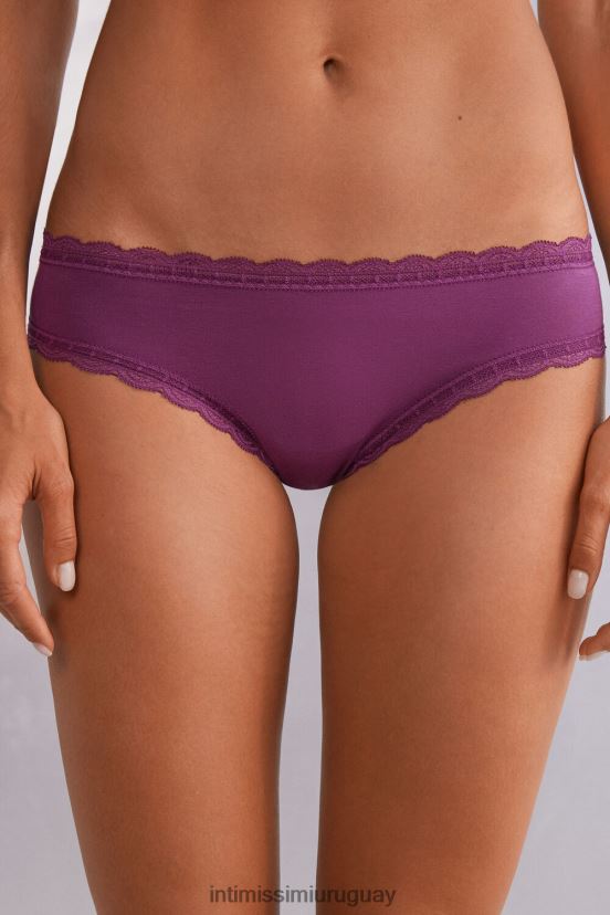 braguitas de algodón y encaje Intimissimi mujer 345j-vino morado V806B8904 ropa interior