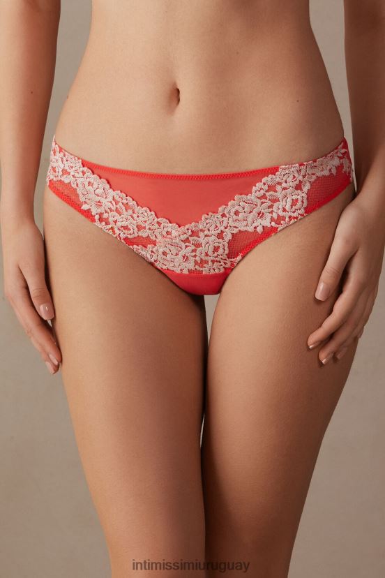 braguitas brasileñas con bonitas flores Intimissimi mujer 216j-llama escarlata/marfil V806B8952 ropa interior
