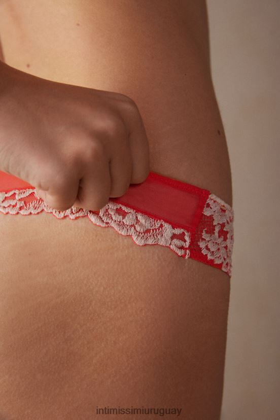 braguitas brasileñas con bonitas flores Intimissimi mujer 216j-llama escarlata/marfil V806B8952 ropa interior