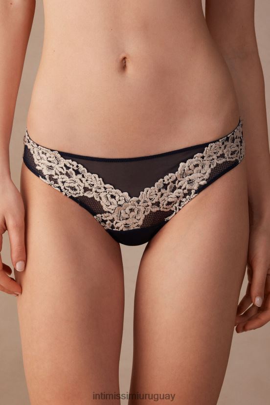 braguitas brasileñas con bonitas flores Intimissimi mujer 347i-azul profundo/vainilla V806B81149 ropa interior