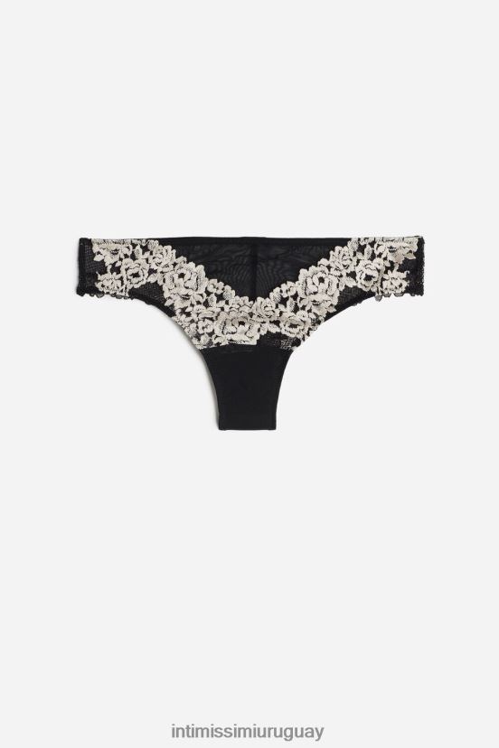 braguitas brasileñas con bonitas flores Intimissimi mujer 9887-negro/marfil V806B81166 ropa interior
