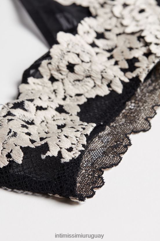 braguitas brasileñas con bonitas flores Intimissimi mujer 9887-negro/marfil V806B81166 ropa interior