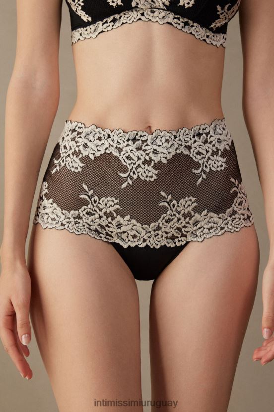 braguitas francesas con flores bonitas Intimissimi mujer 9887-negro/marfil V806B81167 ropa interior