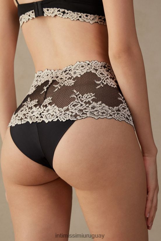 braguitas francesas con flores bonitas Intimissimi mujer 9887-negro/marfil V806B81167 ropa interior
